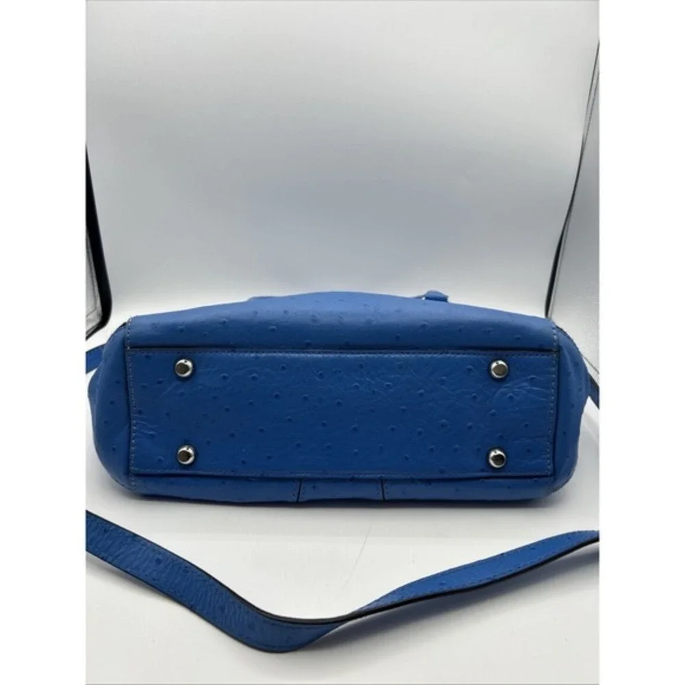 Milly Satchel Bag Women Cobalt Blue Ostrich Embossed Leather Satchel Crossbody